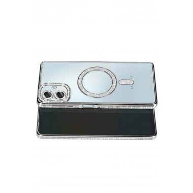 Mey İthalat®  Samsung Galaxy A07 4G Joke Simli Magneticsafe Kılıf - Gümüş