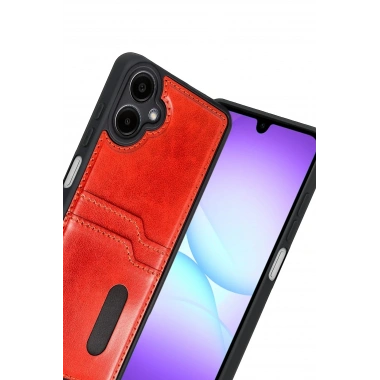 Mey İthalat® Samsung Galaxy A07 4G Sara Kartvizitli Deri Kılıf - Kırmızı