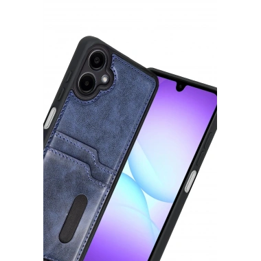 Mey İthalat® Samsung Galaxy A07 4G Sara Kartvizitli Deri Kılıf - Lacivert
