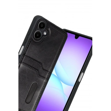 Mey İthalat® Samsung Galaxy A07 4G Sara Kartvizitli Deri Kılıf - Siyah