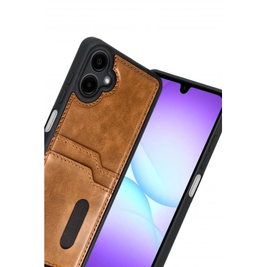 Mey İthalat® Samsung Galaxy A07 4G Sara Kartvizitli Deri Kılıf - Taba