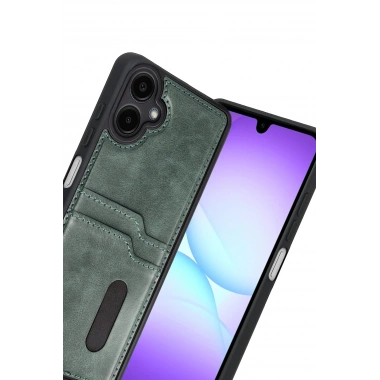 Mey İthalat® Samsung Galaxy A07 4G Sara Kartvizitli Deri Kılıf - Yeşil
