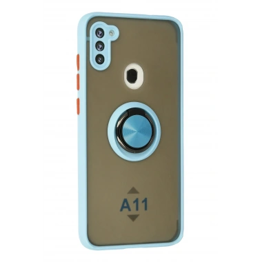 Mey İthalat®  Samsung Galaxy A11 Kılıf Montreal Yüzüklü Silikon Kapak - Buz Mavi