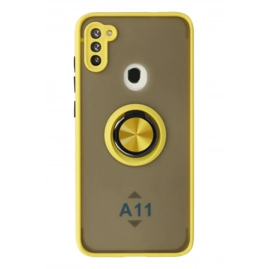 Mey İthalat®  Samsung Galaxy A11 Kılıf Montreal Yüzüklü Silikon Kapak - Sarı