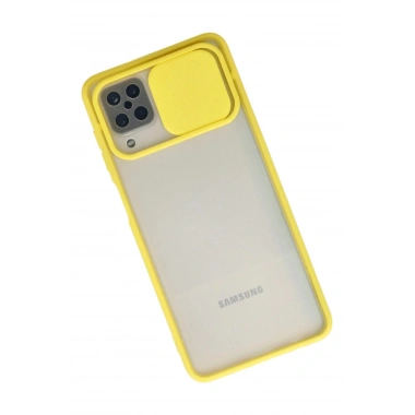 Mey İthalat® Samsung Galaxy A12 Kılıf Palm Buzlu Kamera Sürgülü Silikon - Sarı