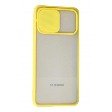 Mey İthalat® Samsung Galaxy A12 Kılıf Palm Buzlu Kamera Sürgülü Silikon - Sarı