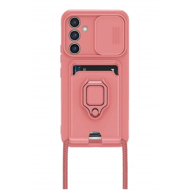 Mey İthalat®  Samsung Galaxy A14 4G Kılıf Zuma Kartvizitli Yüzüklü Silikon - Pembe