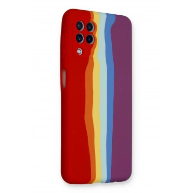 Mey İthalat® Samsung Galaxy A22 Kılıf Ebruli Lansman Silikon - Kırmızı-Mor