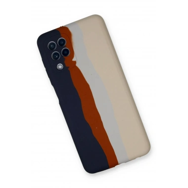 Mey İthalat® Samsung Galaxy A22 Kılıf Ebruli Lansman Silikon - Lacivert-Krem