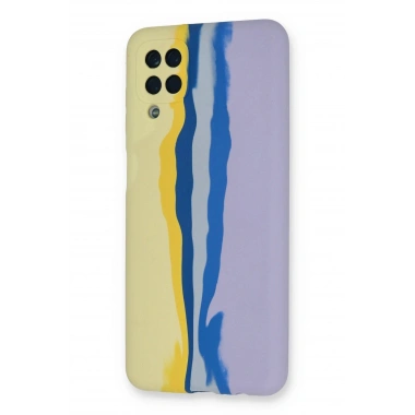 Mey İthalat® Samsung Galaxy A22 Kılıf Ebruli Lansman Silikon - Sarı-Lila