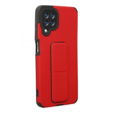 Mey İthalat®  Samsung Galaxy A22 Kılıf Mega Standlı Silikon - Kırmızı