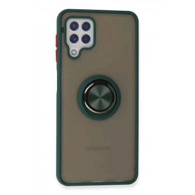 Mey İthalat®  Samsung Galaxy A22 Kılıf Montreal Yüzüklü Silikon Kapak - Yeşil