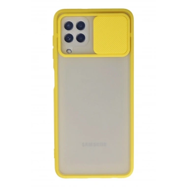 Mey İthalat® Samsung Galaxy A22 Kılıf Palm Buzlu Kamera Sürgülü Silikon - Sarı