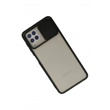 Mey İthalat® Samsung Galaxy A22 Kılıf Palm Buzlu Kamera Sürgülü Silikon - Siyah