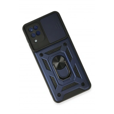Mey İthalat®  Samsung Galaxy A22 Kılıf Pars Lens Yüzüklü Silikon - Lacivert