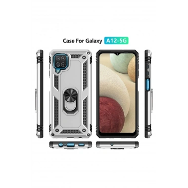 Mey İthalat®  Samsung Galaxy A22 Kılıf Sofya Yüzüklü Silikon Kapak - Gümüş
