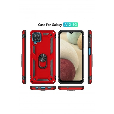 Mey İthalat® Samsung Galaxy A22 Kılıf Sofya Yüzüklü Silikon Kapak - Kırmızı