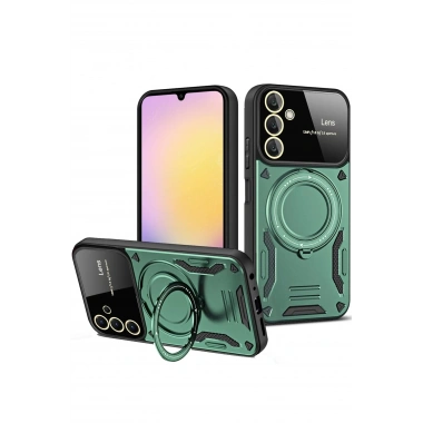 Mey İthalat®  Samsung Galaxy A26 Kılıf Joy Lens Standlı Kapak - Koyu Yeşil