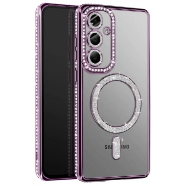 Mey İthalat®  Samsung Galaxy A37 5G Joke Simli Magneticsafe Kılıf - Derin Mor