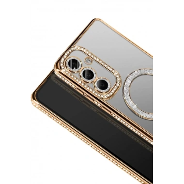 Mey İthalat®  Samsung Galaxy A37 5G Joke Simli Magneticsafe Kılıf - Gold