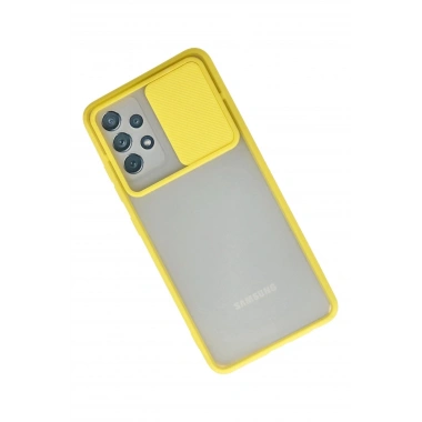 Mey İthalat® Samsung Galaxy A52 Kılıf Palm Buzlu Kamera Sürgülü Silikon - Sarı
