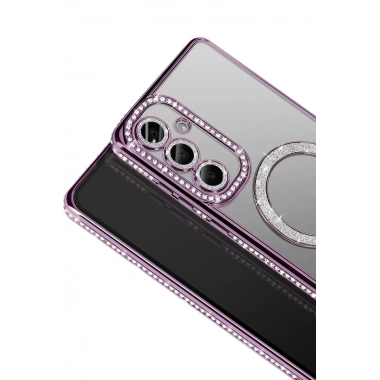 Mey İthalat®  Samsung Galaxy A57 5G Joke Simli Magneticsafe Kılıf - Derin Mor