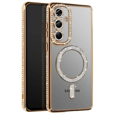 Mey İthalat®  Samsung Galaxy A57 5G Joke Simli Magneticsafe Kılıf - Gold