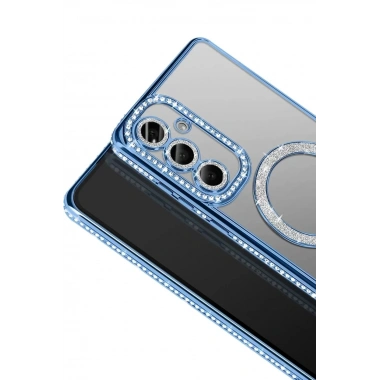 Mey İthalat®  Samsung Galaxy A57 5G Joke Simli Magneticsafe Kılıf - Mavi