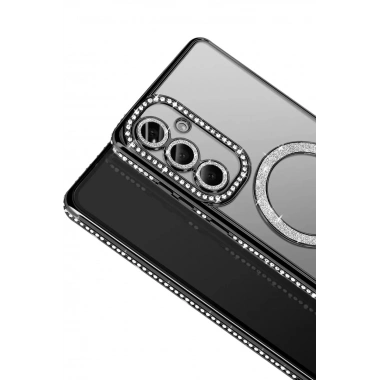 Mey İthalat®  Samsung Galaxy A57 5G Joke Simli Magneticsafe Kılıf - Siyah