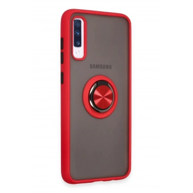Mey İthalat®  Samsung Galaxy A70 Kılıf Montreal Yüzüklü Silikon Kapak - Kırmızı
