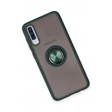 Mey İthalat®  Samsung Galaxy A70 Kılıf Montreal Yüzüklü Silikon Kapak - Yeşil