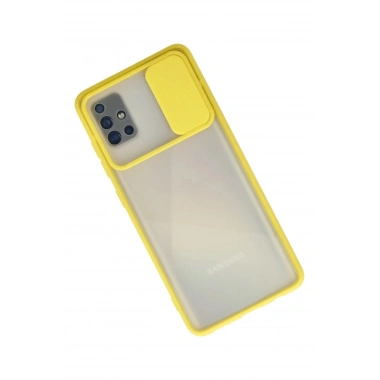 Mey İthalat® Samsung Galaxy A71 Kılıf Palm Buzlu Kamera Sürgülü Silikon - Sarı