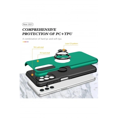 Mey İthalat®  Samsung Galaxy A72 Kılıf Elit Yüzüklü Kapak - Yeşil