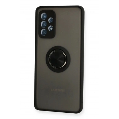 Mey İthalat®  Samsung Galaxy A72 Kılıf Montreal Yüzüklü Silikon Kapak - Siyah