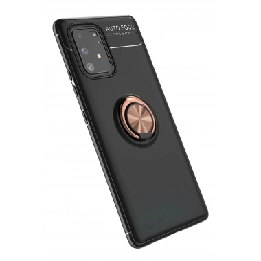 Mey İthalat® Samsung Galaxy A91 / S10 Lite Kılıf Range Yüzüklü Silikon - Siyah-Gold