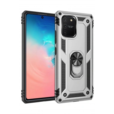 Mey İthalat® Samsung Galaxy A91 / S10 Lite Kılıf Sofya Yüzüklü Silikon Kapak - Gümüş