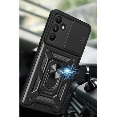 Mey İthalat®  Samsung Galaxy M15 Kılıf Pars Lens Yüzüklü Silikon - Siyah