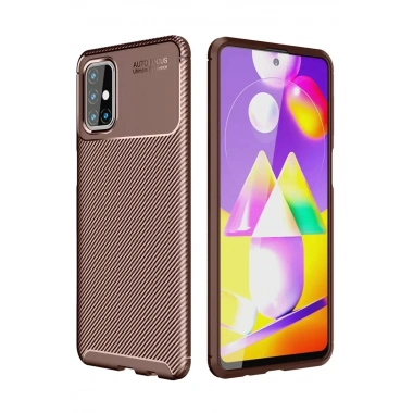 Mey İthalat®  Samsung Galaxy M31S Kılıf Auto Focus Karbon Kapak - Kahverengi