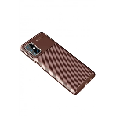 Mey İthalat®  Samsung Galaxy M31S Kılıf Auto Focus Karbon Kapak - Kahverengi