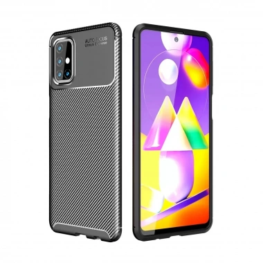 Mey İthalat®  Samsung Galaxy M31S Kılıf Auto Focus Karbon Kapak - Siyah