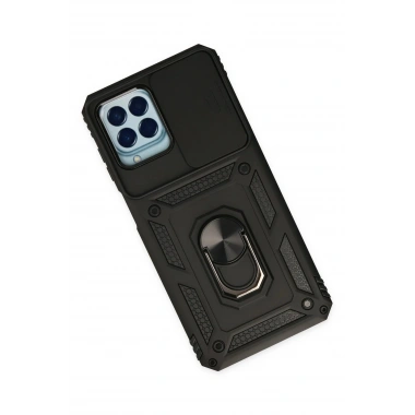 Mey İthalat®  Samsung Galaxy M33 Kılıf Pars Lens Yüzüklü Silikon - Siyah