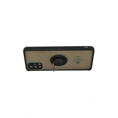 Mey İthalat®  Samsung Galaxy M51 Kılıf Montreal Yüzüklü Silikon Kapak - Siyah