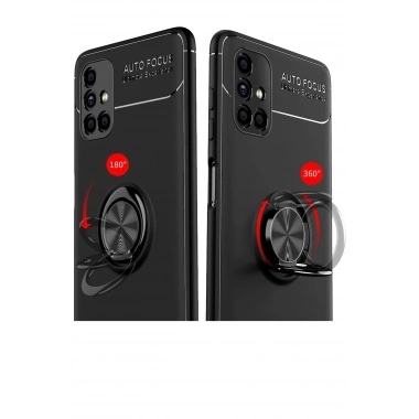 Mey İthalat® Samsung Galaxy M51 Kılıf Range Yüzüklü Silikon - Siyah-Kırmızı