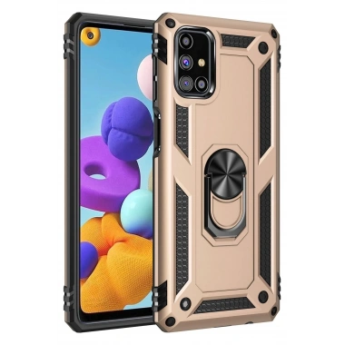 Mey İthalat® Samsung Galaxy M51 Kılıf Sofya Yüzüklü Silikon Kapak - Gold