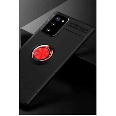 Mey İthalat® Samsung Galaxy Note 20 Kılıf Range Yüzüklü Silikon - Siyah-Kırmızı