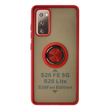 Mey İthalat®  Samsung Galaxy S20 FE Kılıf Montreal Yüzüklü Silikon Kapak - Kırmızı