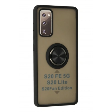 Mey İthalat®  Samsung Galaxy S20 FE Kılıf Montreal Yüzüklü Silikon Kapak - Siyah