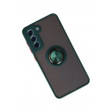 Mey İthalat®  Samsung Galaxy S21 FE Kılıf Montreal Yüzüklü Silikon Kapak - Yeşil