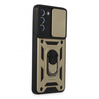 Mey İthalat®  Samsung Galaxy S21 FE Kılıf Pars Lens Yüzüklü Silikon - Gold