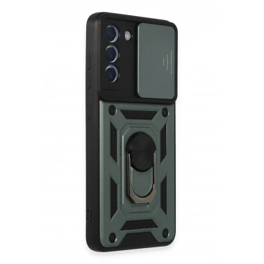 Mey İthalat®  Samsung Galaxy S21 FE Kılıf Pars Lens Yüzüklü Silikon - Yeşil
